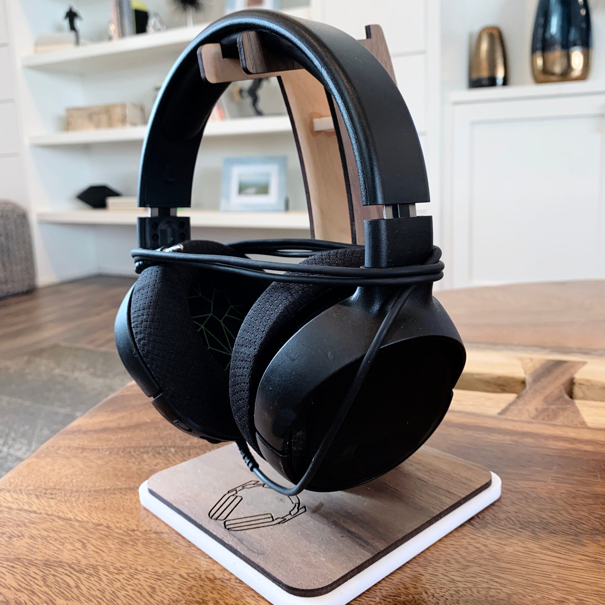 Headphones Stand / Personalized Wood Stand / Single Headset Etsy