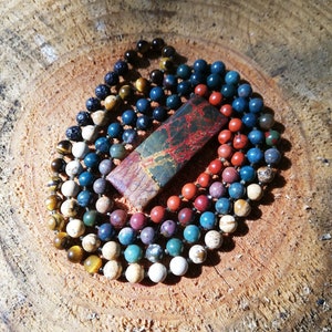 Grounded Love Prayer Beads/Malas/Trengwas/Japamala | 108 Bead | River/Red/Picture Jasper Blood Stone Tigers Eye Lava Stone Golden Obsidian