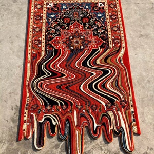 Red Melting Rug hand tufted Wool rug living room rug bedroom rug, contact me for custom and bulk order in our store... image 1