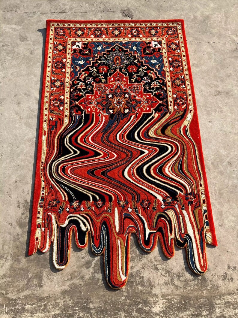 Red Melting Rug hand tufted Wool rug living room rug bedroom rug, contact me for custom and bulk order in our store... image 1