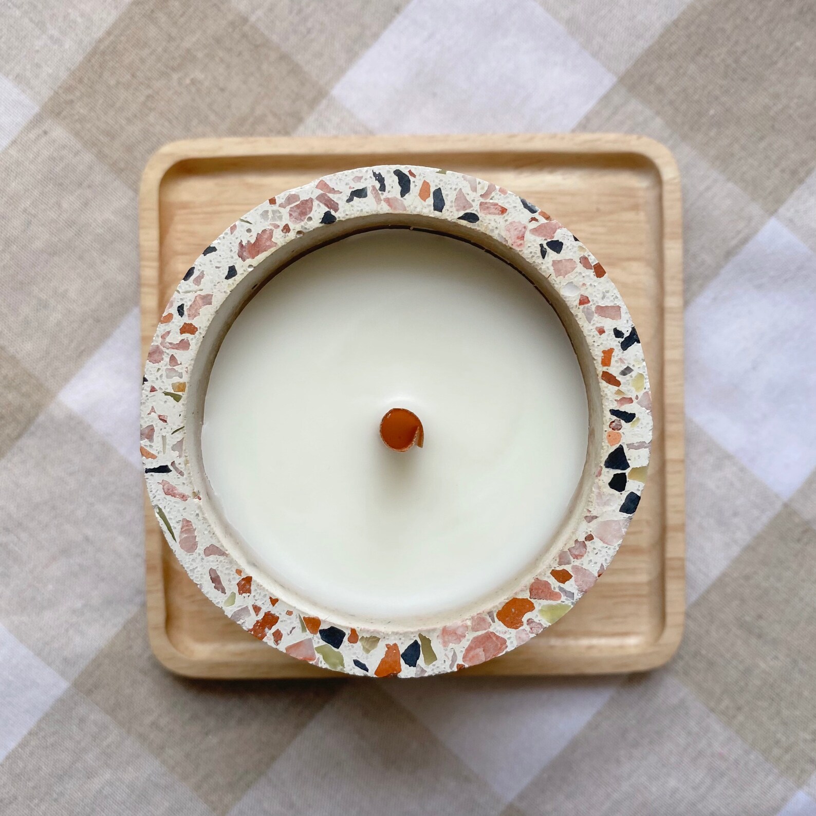 Terrazzo Candle Spiral Wick Candle Wooden Wick Candle Etsy