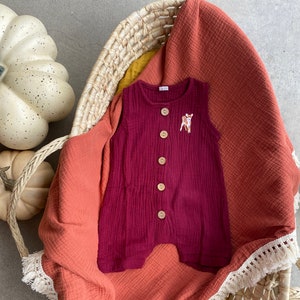 Maroon Linen Romper with Fawn Embroidery