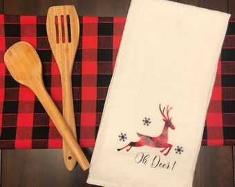 Oh Deer Kitchen Towel | Christmas Dish Towel, Cute Tea Towel, Decorative Hand Towel