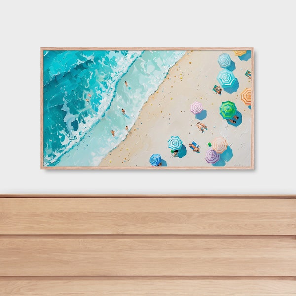 Aerial Beach Print, Beach Aerial View, Seaside Photo, People on Beach, Coastal Wall Art, Beach Decor, Aerial Beach Photo, Digital Download