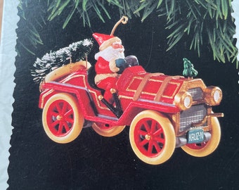 Hallmark Santa/'s Roadster Miniature Christmas Ornament NOS 1989 Feather Tree