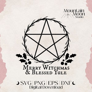 Merry Witchmas & Blessed Yule SVG-Schnittdatei für Cricut- und Silhouette-Schneidemaschinen | Wintersonnenwende | Weihnachtszeit | Urlaub | Heidnisch