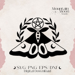 Moon Moth SVG cut file for Cricut and Silhouette cutting machines | Moths | Witchy | Pentagram | Celestial | Commercial use