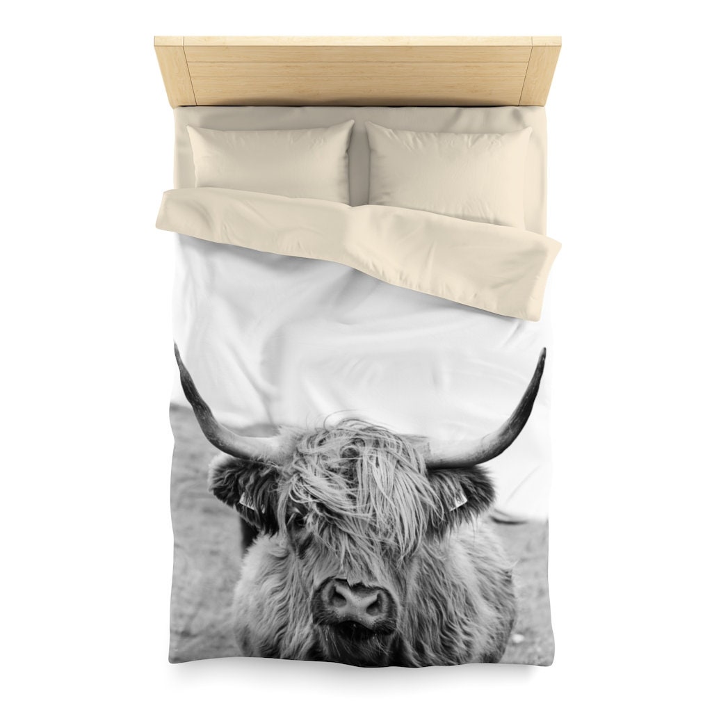 Highland Cow Duvet Cover Black and White Animal Quilt Cover Etsy