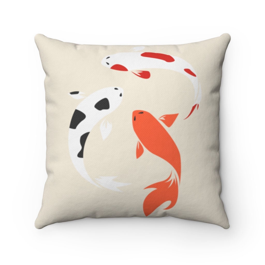 Koi Fish Throw Pillow Retro Chinese/japanese Koi Fish Throw Etsy