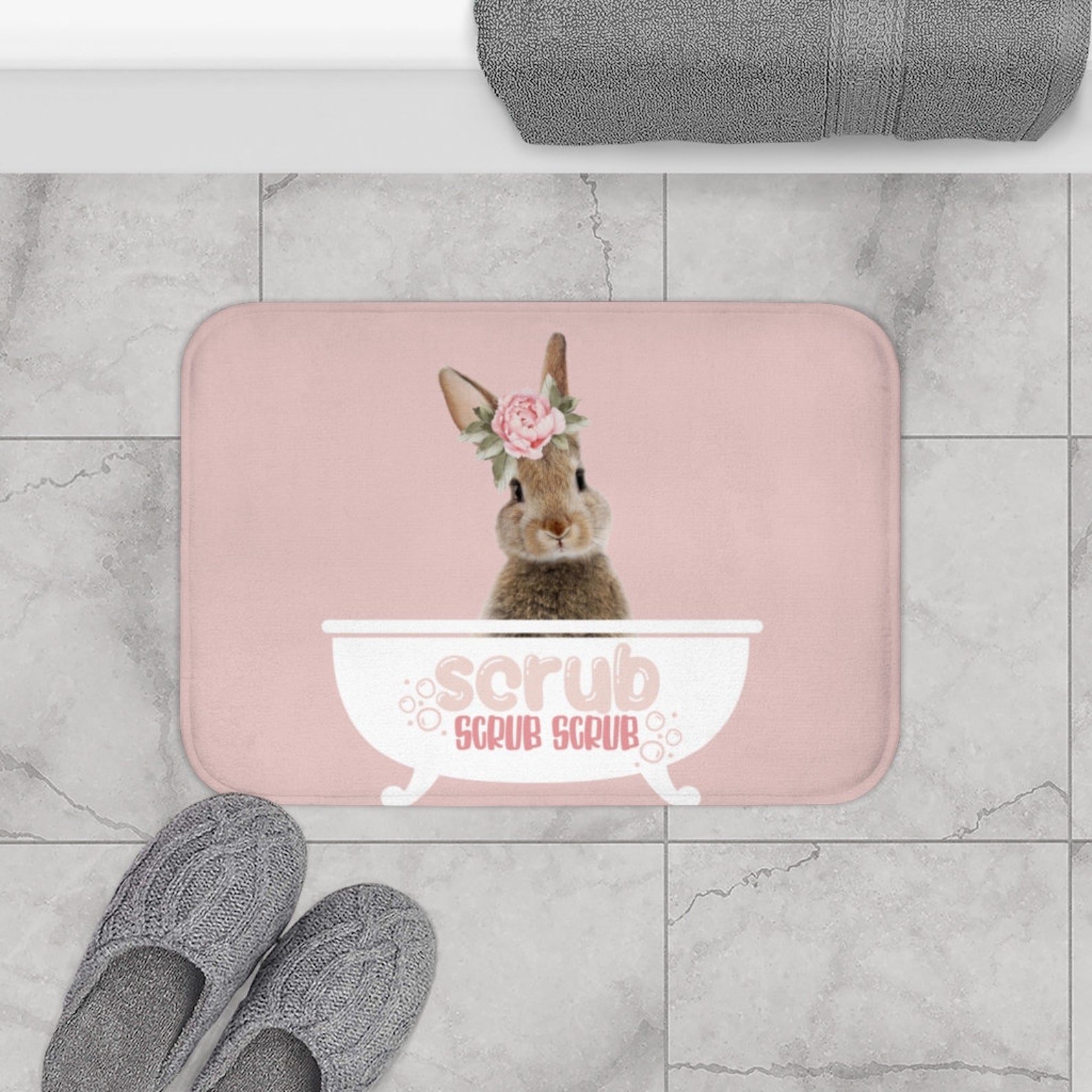 Kids Bunny Rabbit Bath Mat Pastel Pink Kids Bath Mat Etsy
