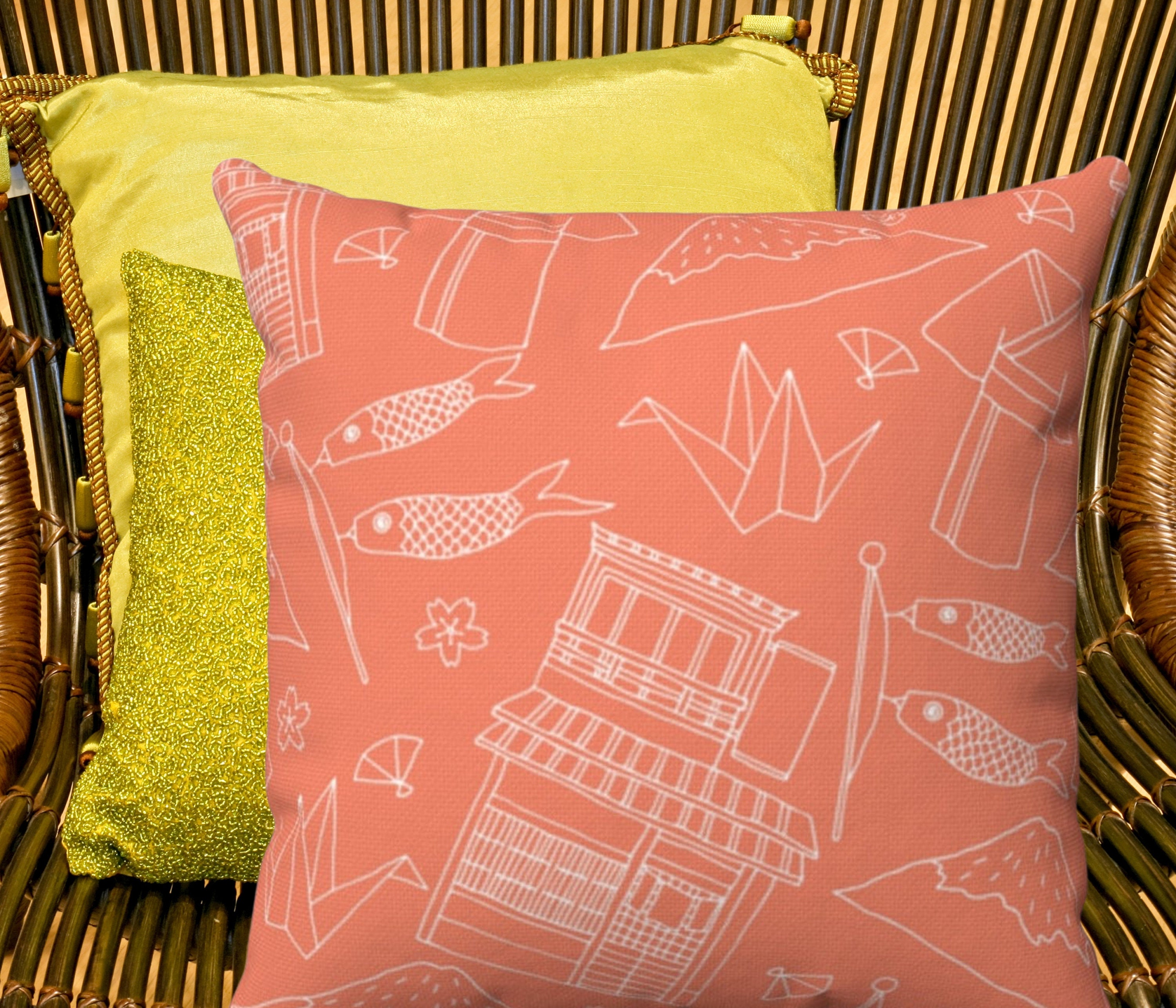 Japanese Inspired Throw Pillow Oriental Art Pillow Etsy