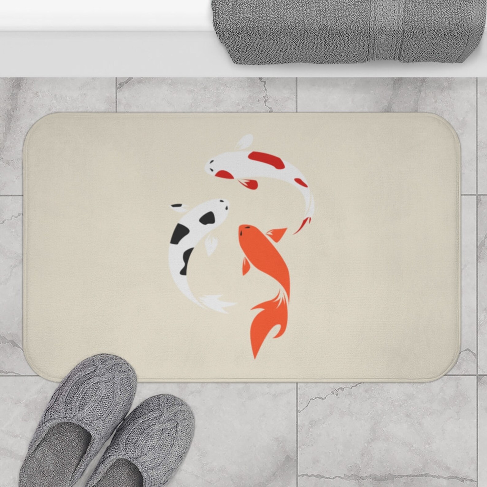 Koi Fish Bath Mat Chinese/japanese Koi Fish Bathroom Decor Etsy