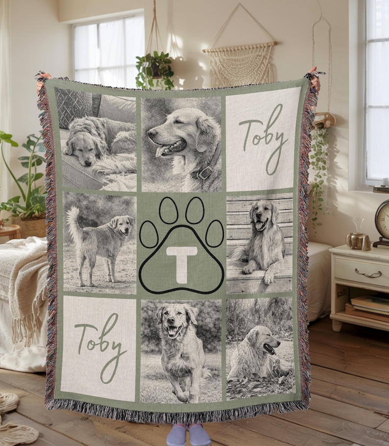 Personalized Pet Photo Woven Blanket, Custom Dog Cat Memorial Gift ...