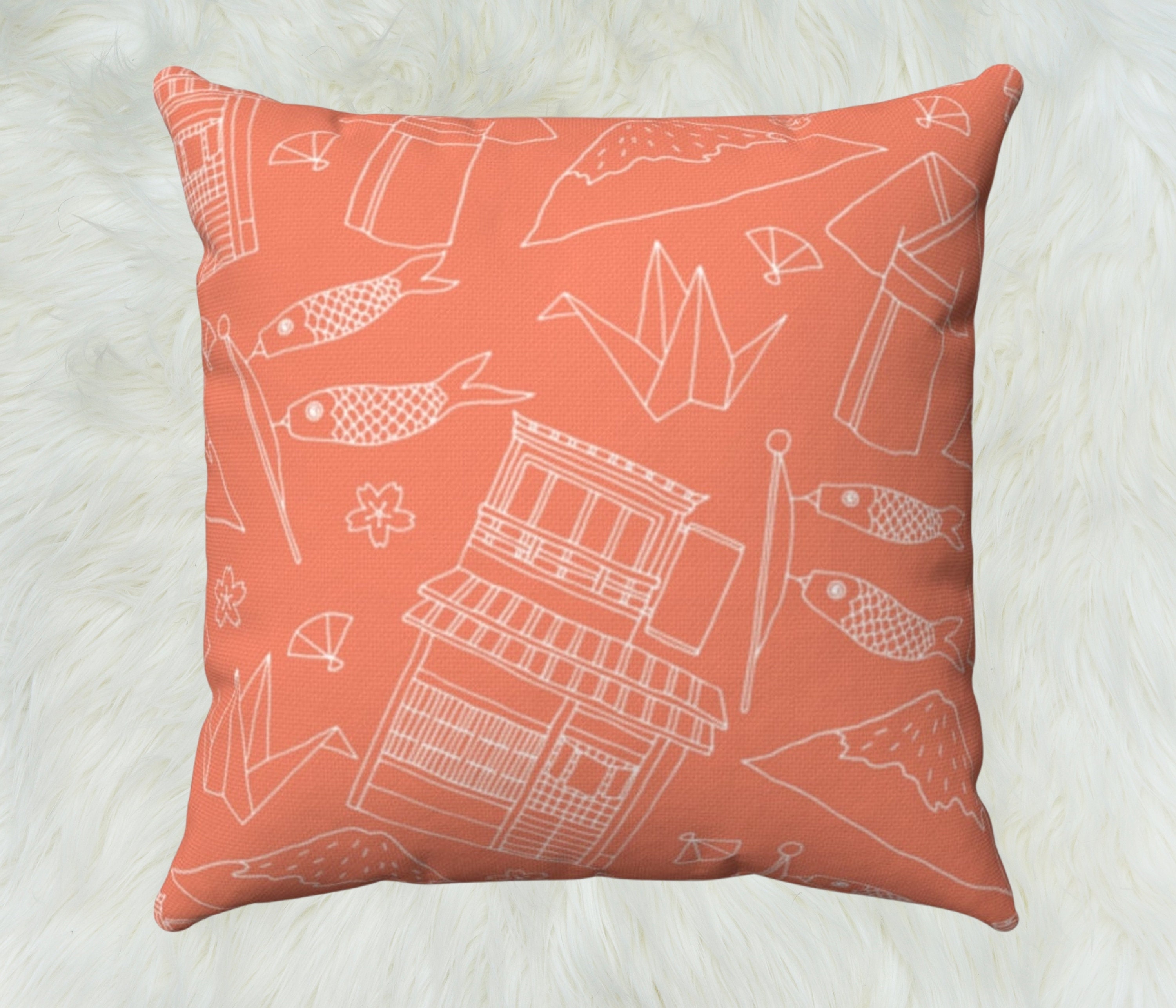 Japanese Inspired Throw Pillow Oriental Art Pillow Etsy