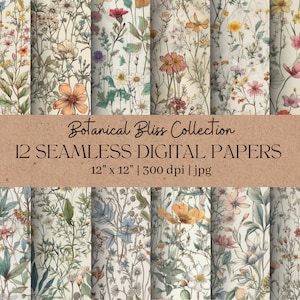 Botaniczny bezszwowy papier cyfrowy akwarela dzikie kwiaty bezszwowy kwiatowy wzór natychmiastowe pobieranie papier do druku nowoczesny minimalistyczny design