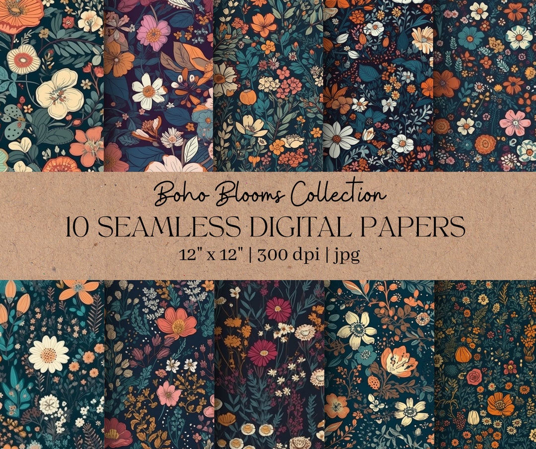 Boho Floral Pattern Digital Paper Seamless Patterns Printable Paper ...