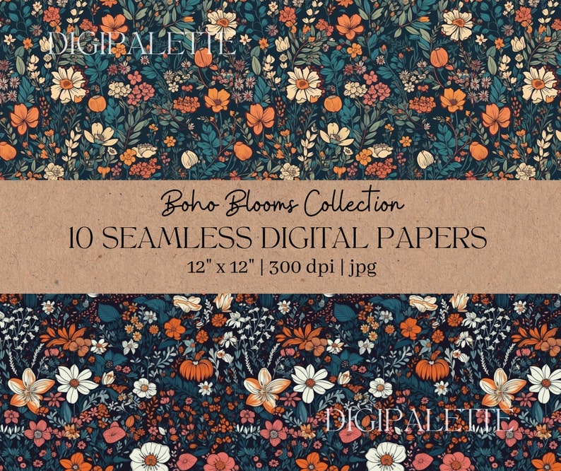 Boho Floral Pattern Digital Paper Seamless Patterns Printable Paper ...