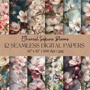 Sakura blüht nahtlose Muster digitales Papier Sofortiger Download Aquarell Blumenmuster druckbare Papier Journal Hintergrund Scrapbooking