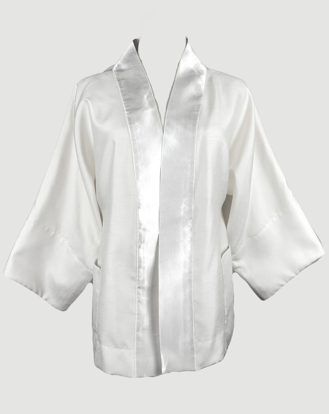 White Shantung Silk Kimono Jacket Etsy