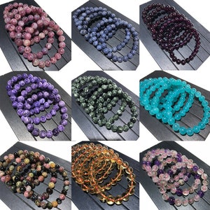 Natural Gemstone Beads Bracelets, Handmade Men Women Stretchy Bracelet, Beaded Healing Crystal Bracelets, Sapphire/Garnet/Tourmaline/Citrine