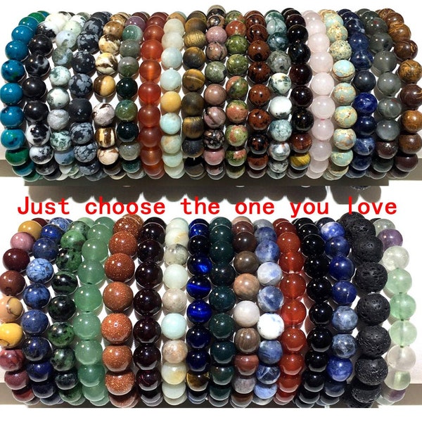 Natural Gemstone Beads Bracelet, Handmade Men Women Stretchy Bracelet, Genuine Gemstone Round Beaded Healing Crystal Bracelet (7.5 Inches)