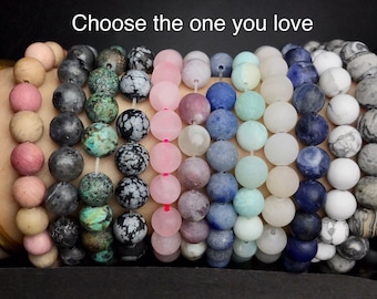 Natürliches Mattiertes Edelstein Perlen Armband, handgemachtes Herren Damen Stretch Armband, Echt Edelstein Runde Perlen Kristall Armband (7,5 Zoll)