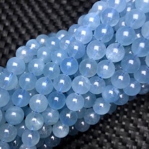 Natural Blue Aquamarine Beads Gemstone Spacer Round Beads for Handcraft Bracelet Necklace DIY Jewelry Making Design 6mm 8mm 10mm 12mm