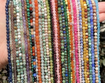 70Kinds of Natural Faceted Gemstone Beads Diamond Cut Round Shape Gemstone Spacer for Bracelet Necklace DIY Jewelry Making 2mm 3mm 4mm 15.5&quot;
