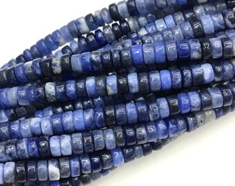 3-5x10mm Heishi 8 Inch Strand LARGE HOLE Beads 2.5mm Hole Matte Sodalite