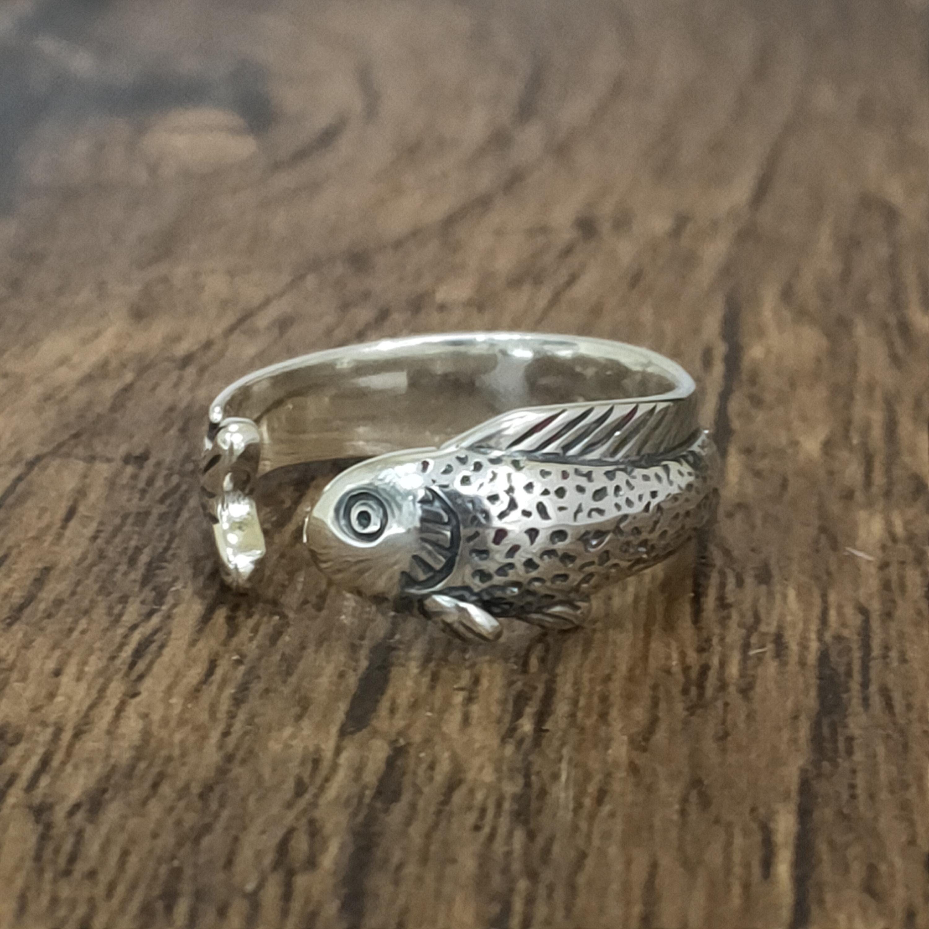 Sterling Silver Fish Ring - 925 Silver Adjustable Ring For Men & Women