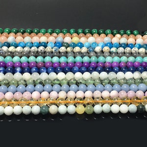 Natural Gemstone Beads 6mm 8mm 10mm Amethyst/Aquamarine/Lapis/Apatite Round Gemstone Spacer Bead for Bracelet Necklace DIY Jewelry Making