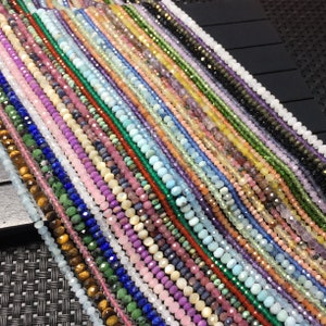 Natural Gemstone Bead2x3mm 2.5x4mmFaceted Rondelle Gemstone Spacer for Bracelet Necklace DIY Jewelry Making Agate/Jade/Jasper/Turquoise Bead