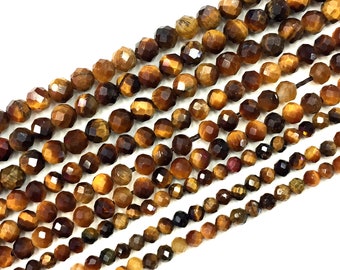 2mm 3mm 4mm Natural Tiger Eye Beads Faceted Round Shape for Bracelet Necklace Diy Jewelry Making Gemstone Spacer 15inch,Faceted Tiger Eye