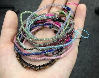 Set of 13 Bracelets Tiny Beads Natural Gemstone Bracelet Handmade Healing Energy Bead Bracelet for Men Women Gift Only One Left (7.5inch)