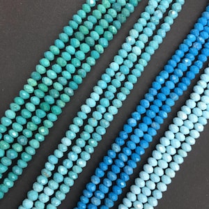Natural Blue/Green Turquoise Beads 3-4mm Faceted Rondelle Loose Gemstone Spacer Beads for DIY Jewelry Making Gemstone Spacer Beads 15.5&quot;