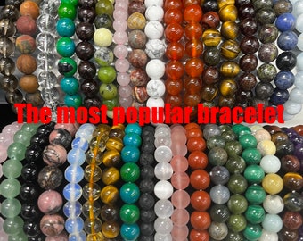 8mm Natürliche Edelstein Perlen Armband, handgemachte Männer Frauen dehnbares Armband, Echter Edelstein Runde Perlen Heilkristall Armband 20 cm