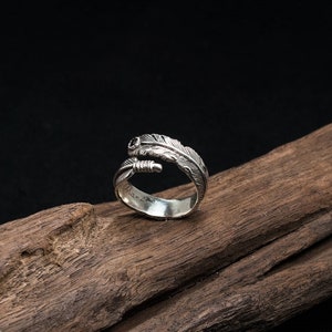 Takahashi Goro 925 Sterling Silver Onyx Feather Ring Man Ring Woman Ring Lover Ring Biker Ring Engagement Ring Handmade Ring Jewelry Gift