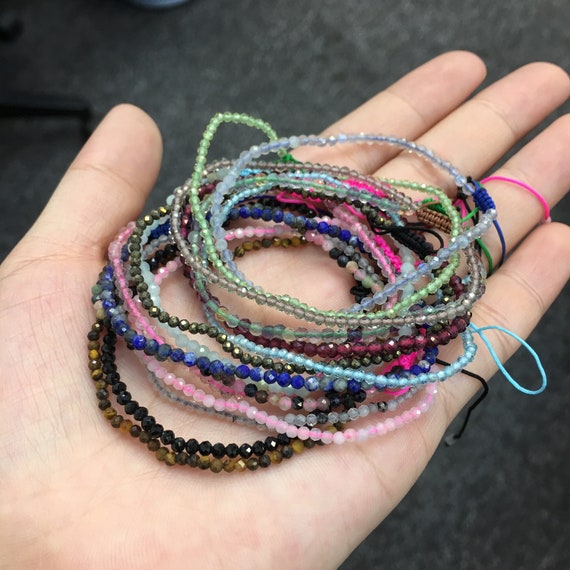 Elastic Bracelet of Tiny Faceted Gemstone Beads -  Denmark