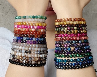 Natürliche Edelstein Perlen Armband, handgemachte Männer Frauen dehnbare Armband, echte Edelstein Runde Perlen Kraft Heilung Kristall Armband 7,5 Zoll