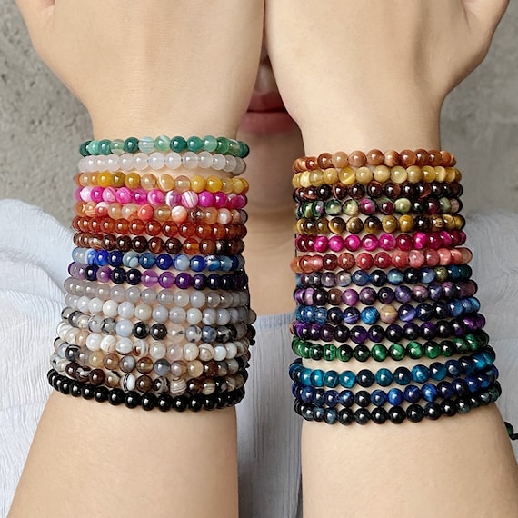 Natural Selenite Round Beads Bracelet, Crystal Stacking Bracelets