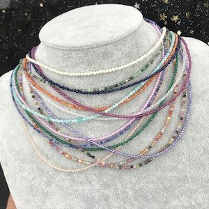 Super Shiny Crystal Necklace 2mm Faceted Mini Beads Necklaces Simple Small Beads Necklaces Choker Clavicle Chain Men Women Jewelry Gifts 18 Etsy