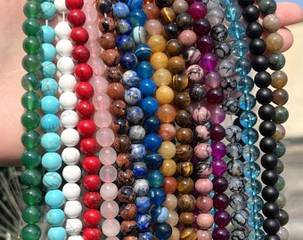 Natural Gemstone Bead4mm 6mm 8mm 10mm Round Smooth Healing Energy Gemstone Spacer Bead for Bracelet Necklace DIY Jewelry Making 15.5&quot; Strand