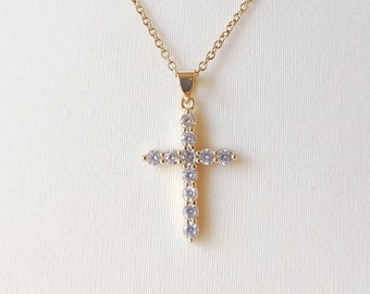 Collier, croix, pierre, zircon, or