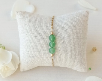 Bracelet fin, pierre naturelle, trois perles, aventurine, vert, nature