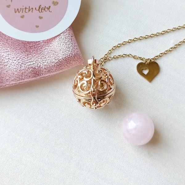 Bola de grossesse, bijoux de maternité, pierre naturelle, quartz rose, amour et douceur