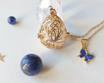 Bola de grossesse, bijoux de maternité, pierre naturelle, larme, goutte, lapis lazuli, papillon, confiance, or