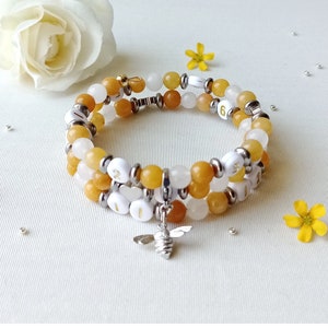 Breastfeeding bracelet, maternity gift, natural stones, jade, honeycomb yellow, white, gold, silver, joy of living