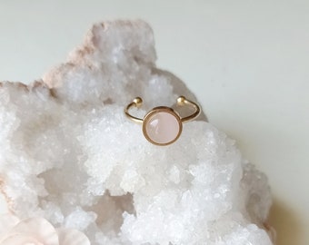 Bague, acier inoxydable, pierre naturelle, quartz rose, amour, douceur, détente et réconfort