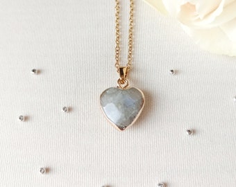 Cadeau pour elle, collier, pendentif, coeur, pierre naturelle, labradorite, intuition