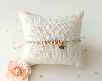 Bracelet, minimaliste, délicat, cristal, bohème, rose, gold, coeur, acier inoxydable, or